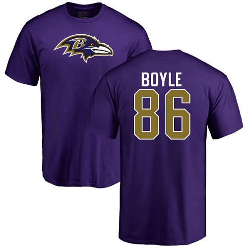 Men Baltimore Ravens Purple Nick Boyle Name and Number Logo NFL Football #86 T Shirt